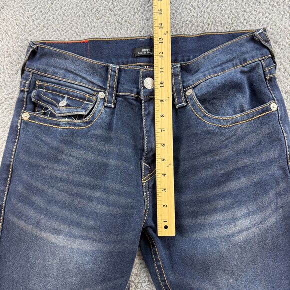 True Religion Ricky Jeans 33x33 Big T Relaxed Straight Flap Pocket Blue Denim - Picture 10 of 14